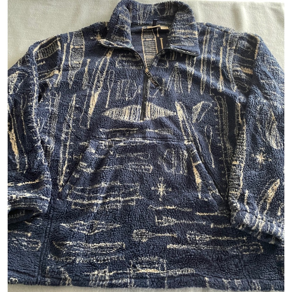 VTG Woolrich‎ Mens XL Sherpa Fleece 1/4 Zip Pullover Canoe Pattern Made in USA